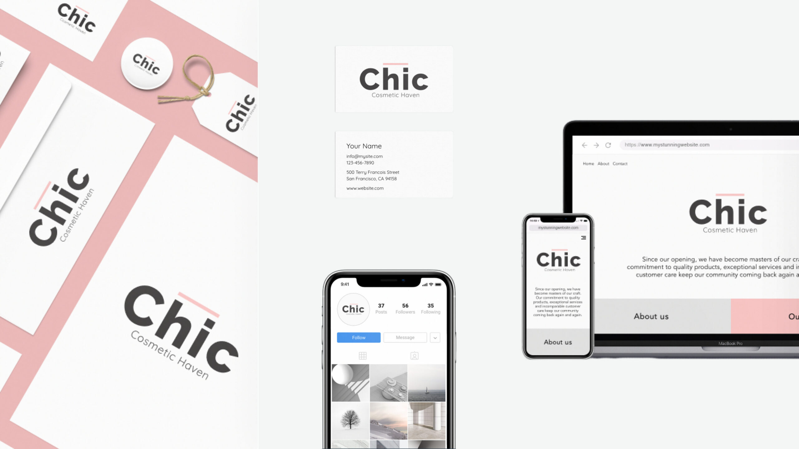 An AI-created logo for the fictional beauty salon Chic. Artificial intelligence found the name of the salon, and the subtitle and proposed various variants of the logo