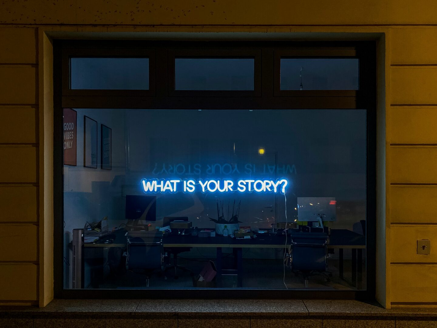 Diving into the Resourcing Team blog; Photo with a neon text: 'What's your story?' 