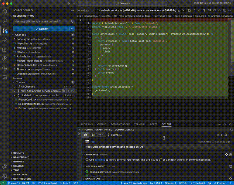 Example 30: Generating Commit Messages for Refactoring Existing Code and Creating Documentation with GitHub Copilot 