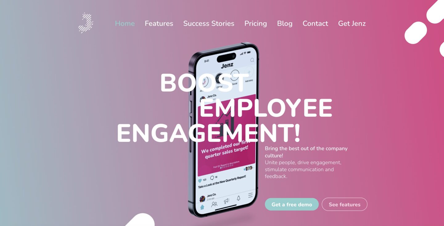 Jenz website interface - an example of a corporate app