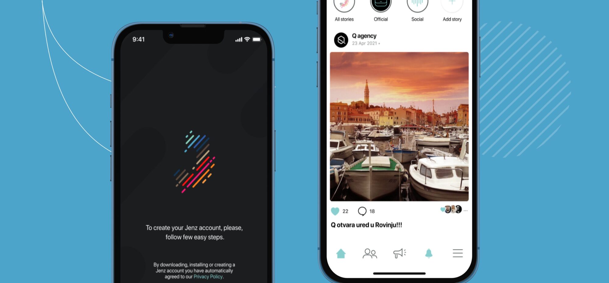 Jenz - custom-made internal social media network, created from scratch.