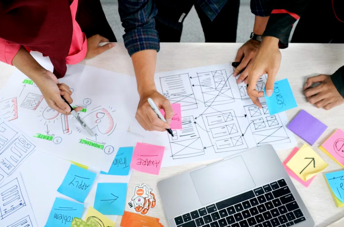 Image showing a team working on the software development life cycle (SDLC).